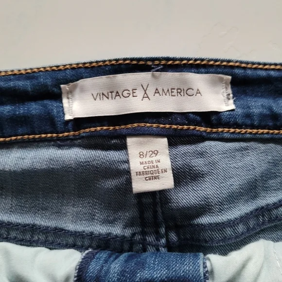 Vintage x America two-tone blue jean distressed front split skirt - Picture 2 of 8